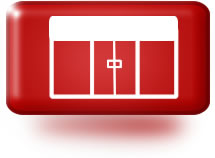 Red icon with white line art drawing of a shop front