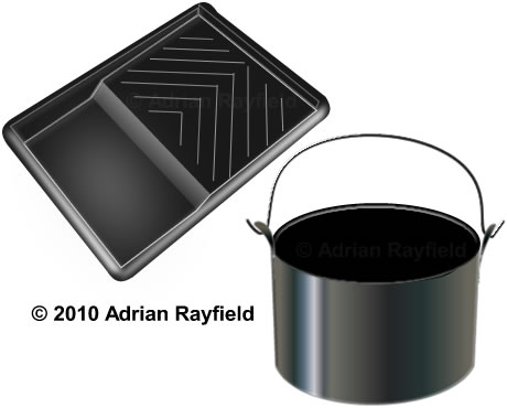 Diagram of a paint tray and a paint kettle (copyrignt Adrian Rayfield)