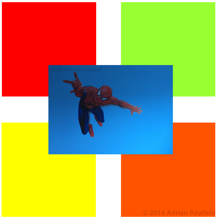 Kids room colours and spiderman decal on blue wall