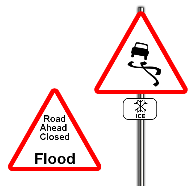 Flood and ice road sign